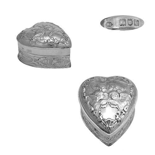 Victorian Silver Heart Shaped Box 1898